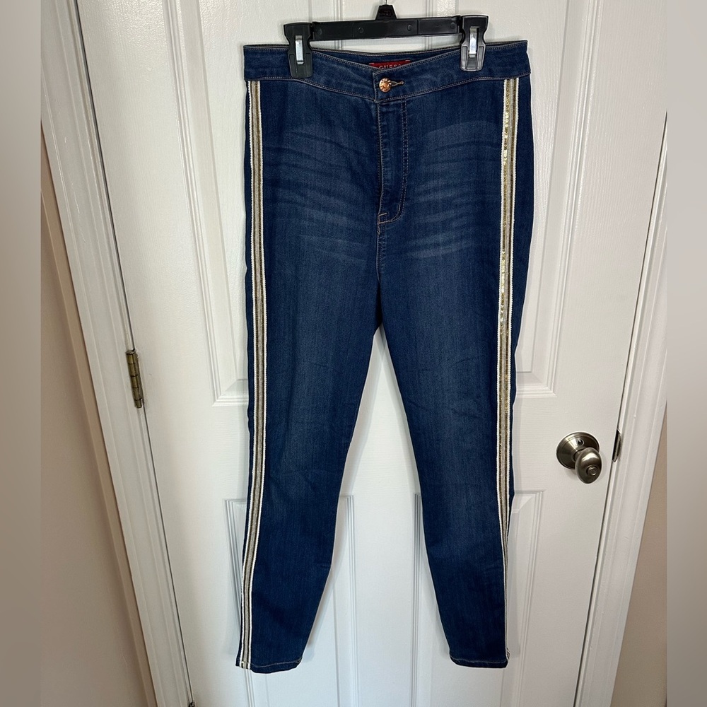Guess Womens Y2K Jeans Gold Sequin Strip Retro 80’s Vintage Party Disco